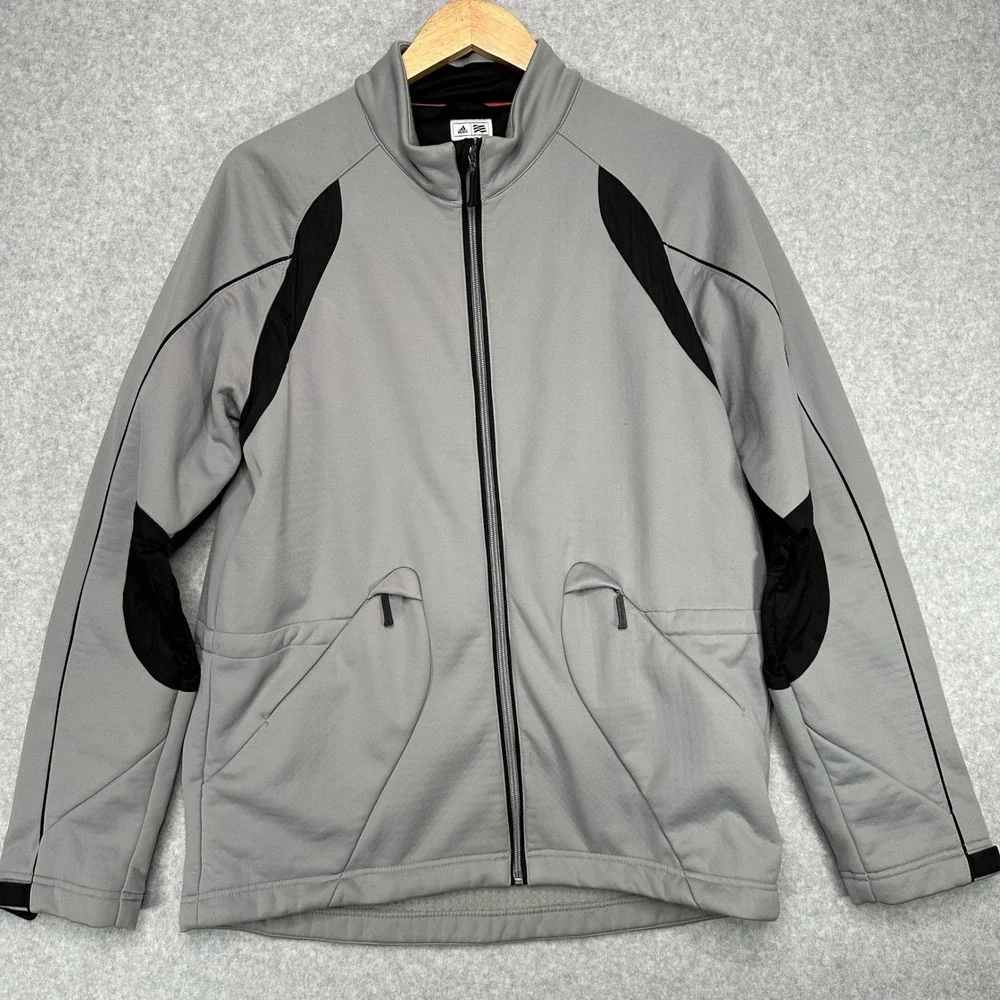 Adidas ClimaProof Wind Warm Full Zip Jacket Mens Medium Gray Black Athletic